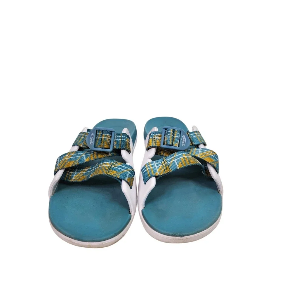 CHACO Sandals Kids 5 36 Blue Plaid Strappy Adjustable Slide Outdoor Water Shoes